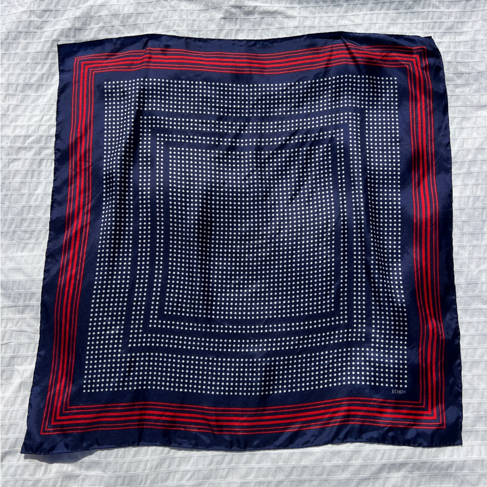 VTG 60s 70s Echo Accessories Red White and Blue Dots and Stripes Scarf